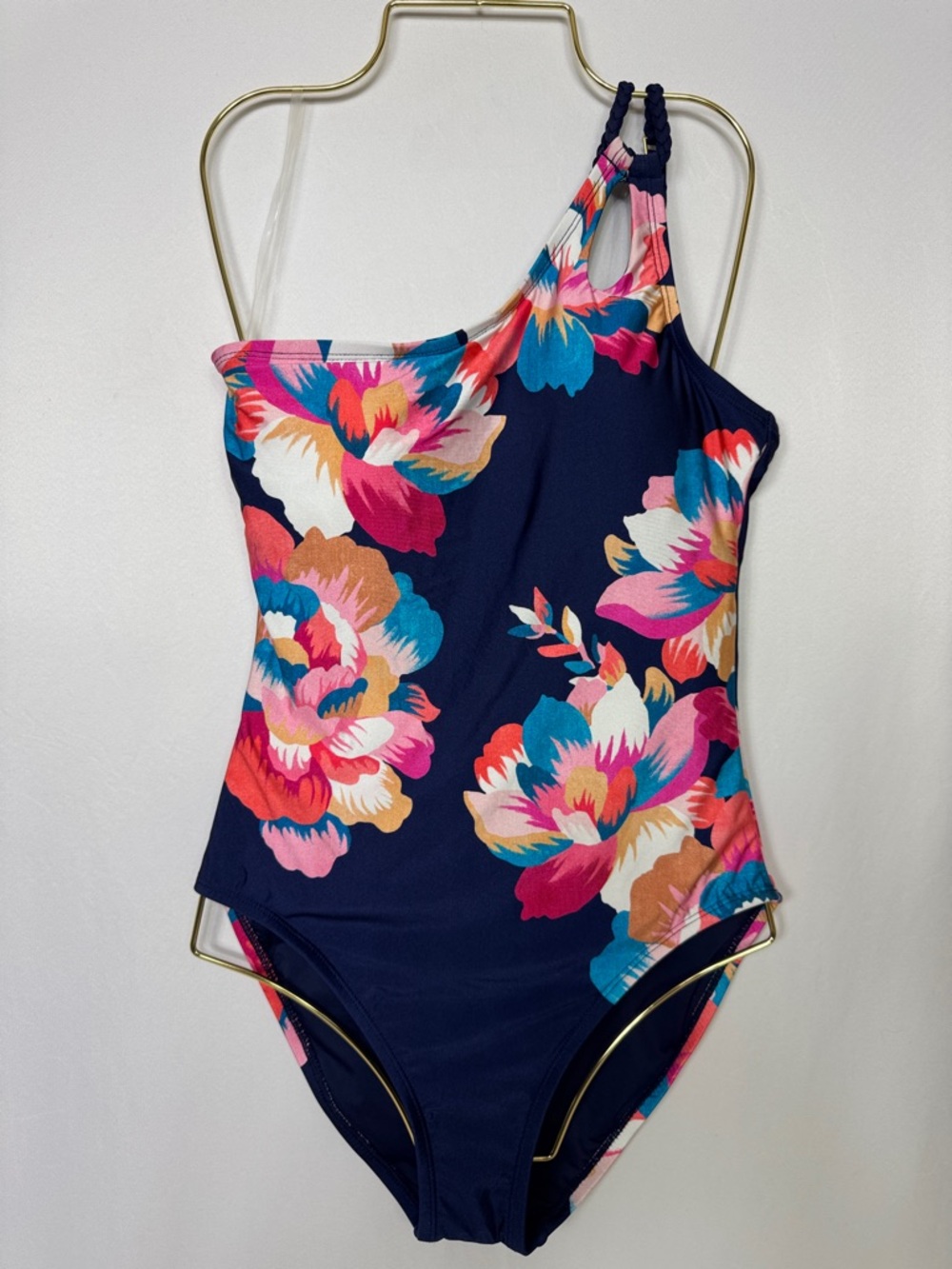 La Blanca Floral-print One-Shoulder Swimsuit Women’s Size 8 Navy Blue Pink White - Picture 4 of 13